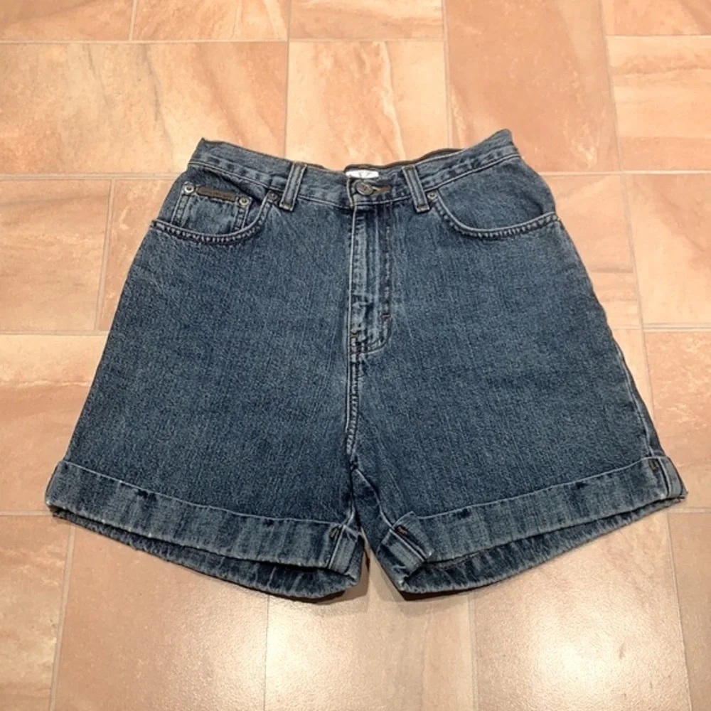 Calvin Klein Women's Blue High Waisted Medium Wash Denim Jean Shorts